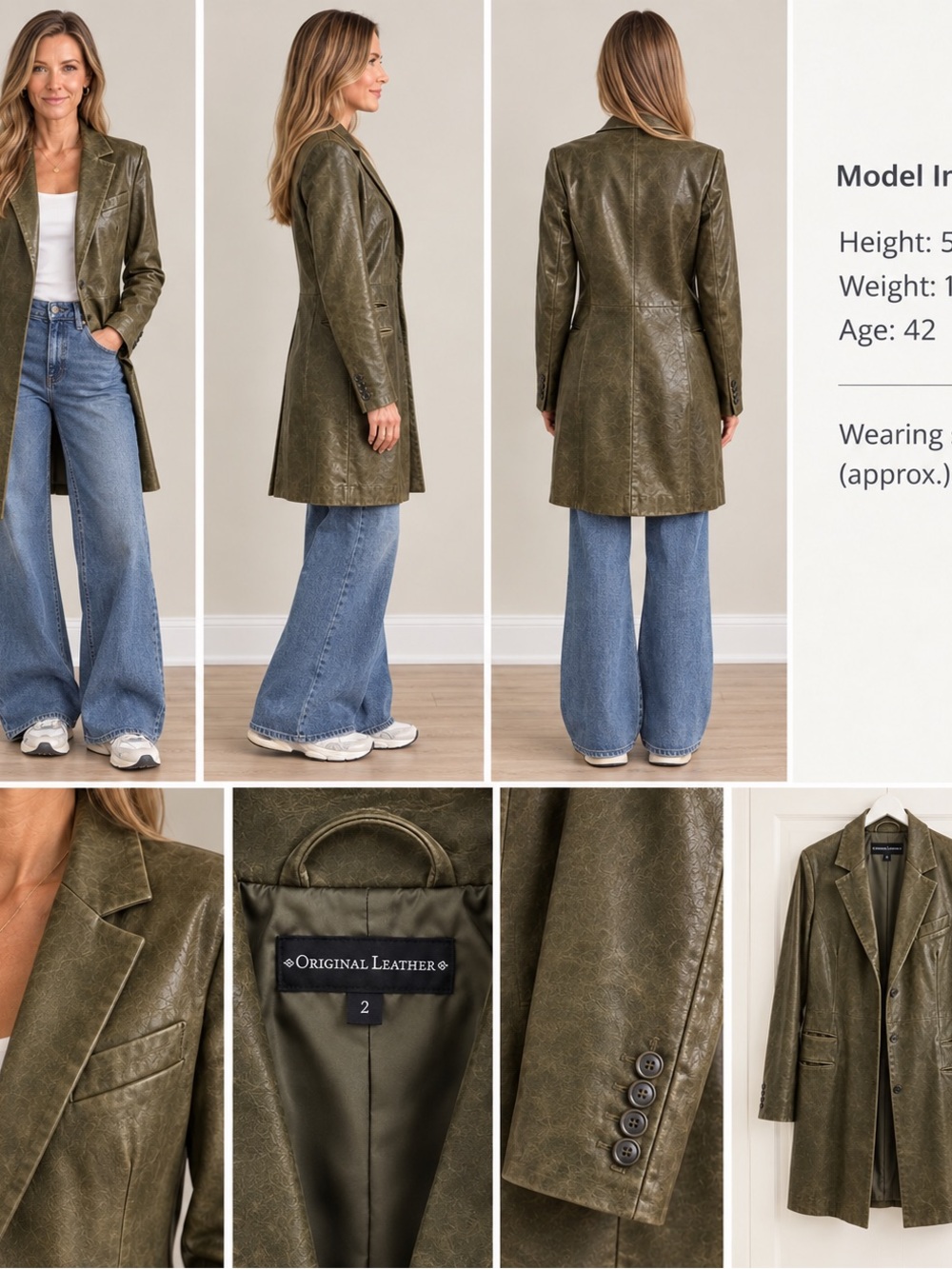 Olive Green Longline Leather Blazer